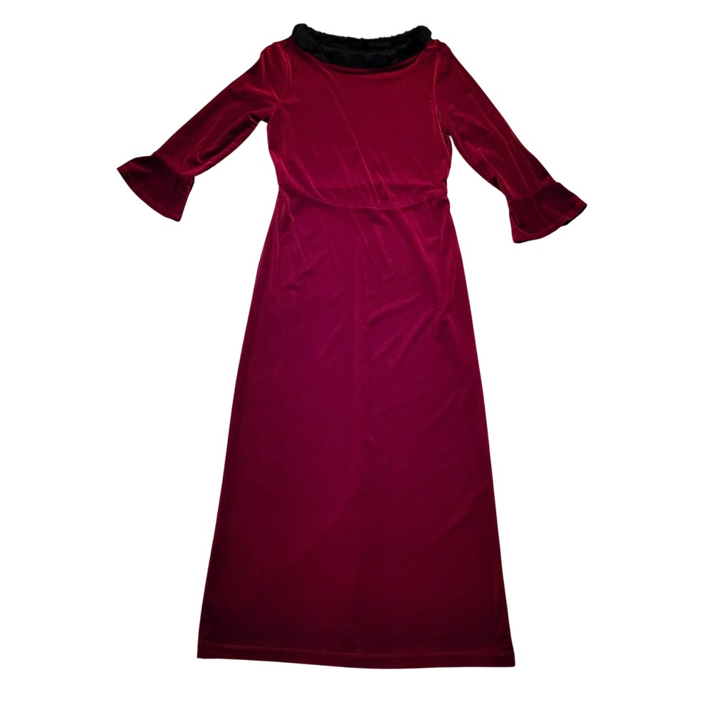 Kathie Lee Red Velvet Maxi Dress Faux Fur Trim Bell Sleeve S Whimsigoth Fairie